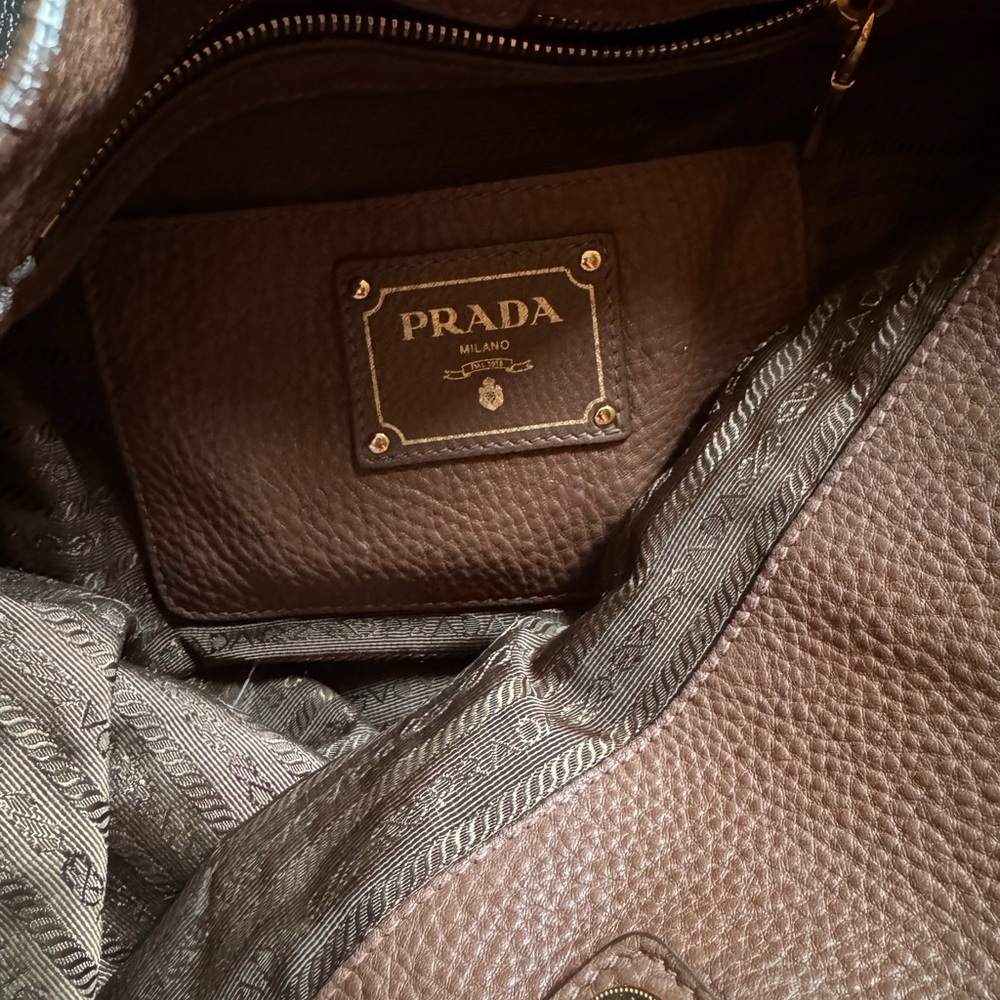 Prada Brown Leather Daino Vitello Tote with Side Pockets - Picture 10 of 13